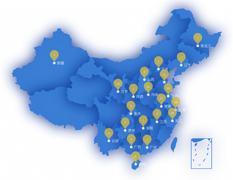 体训学院本科生实习地区分布图